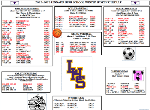 Winter Sports Schedule Also On Each Sport's Page